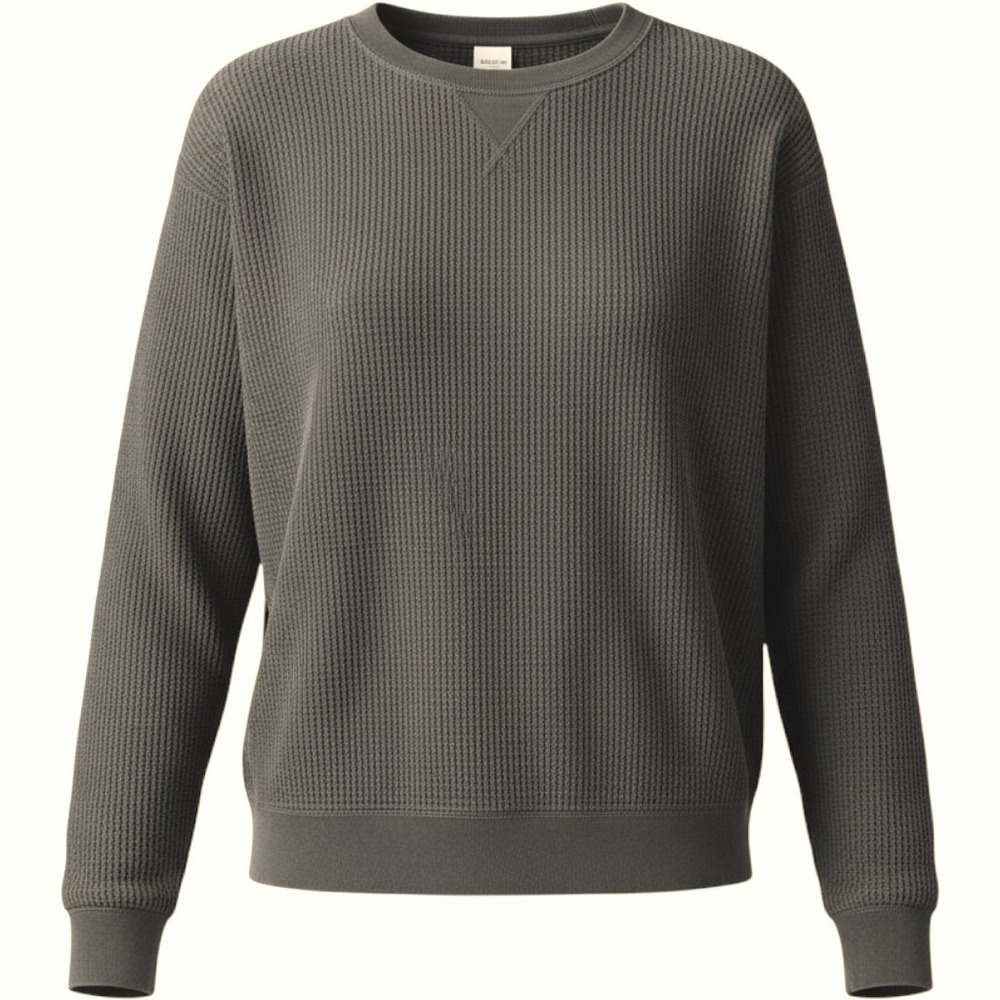 Gap Waffle Knit Thermal Sweatshirt Mens Large olive Crew Neck Long Sleeve Top